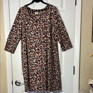 SOMA leopard print midi nightgown 3/4 sleeve round neck cotton modal sz Med